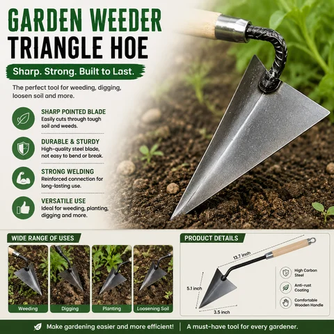 Ditching Hoe Multifunctional Hand Cultivator Triangular thickened furrow plow for Soil Loosening & Veg Planting Design