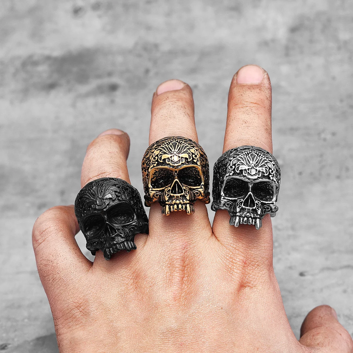 Vintage Carved Skull Stainless Steel Mens Rings Punk Gothic Halloween for Male Boyfriend Biker Jewelry Creativity Gift Wholesale