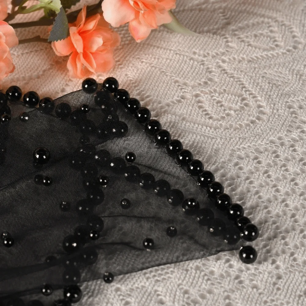 Vintage White Black Red Pearls Beads Brides Veil Headwear Solid Color Short Bride Head Gauze Tulle Wedding Veils Wedding image 2