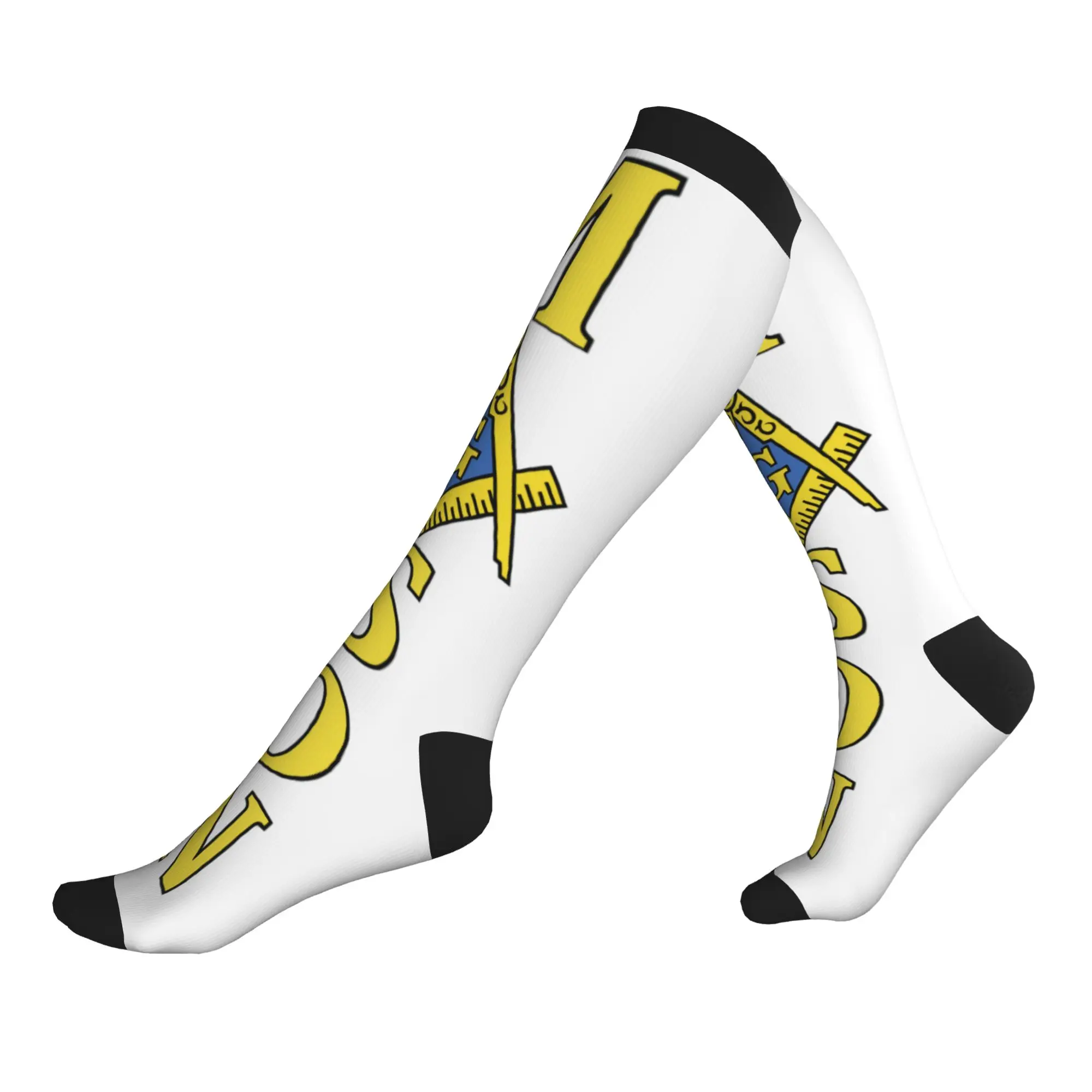 Chaussettes de sport unisexes Kawaii pour hommes, avec symbole maçonnique, imprimé en 3D, chaudes et confortables, à compression, avec symbole maçonnique