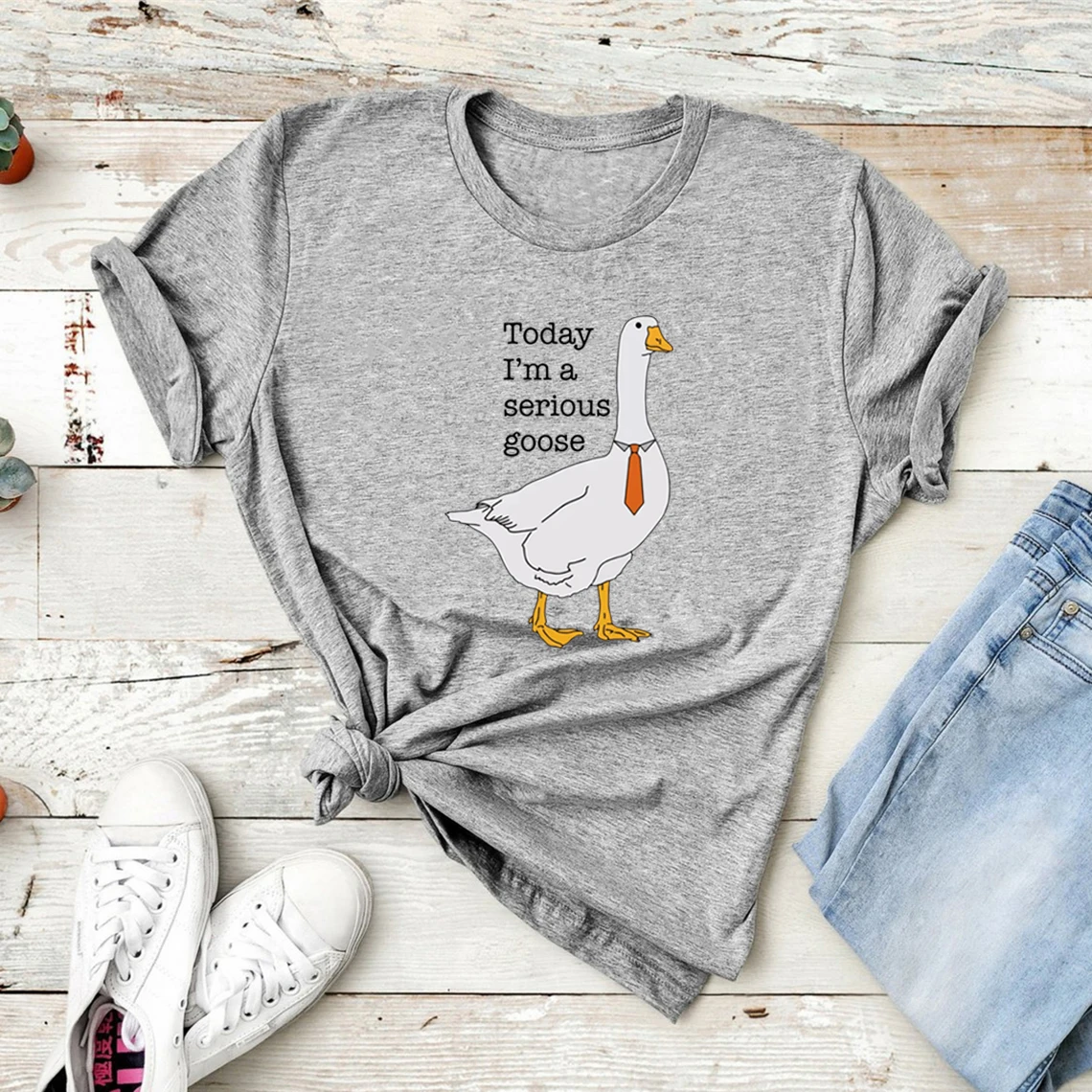 Today I'm A Serious Goose Women T Shirt Funny Silly Tshirt Short Sleeve Goose T-Shirt Streetwear Women Men Clothing Graphic Tees