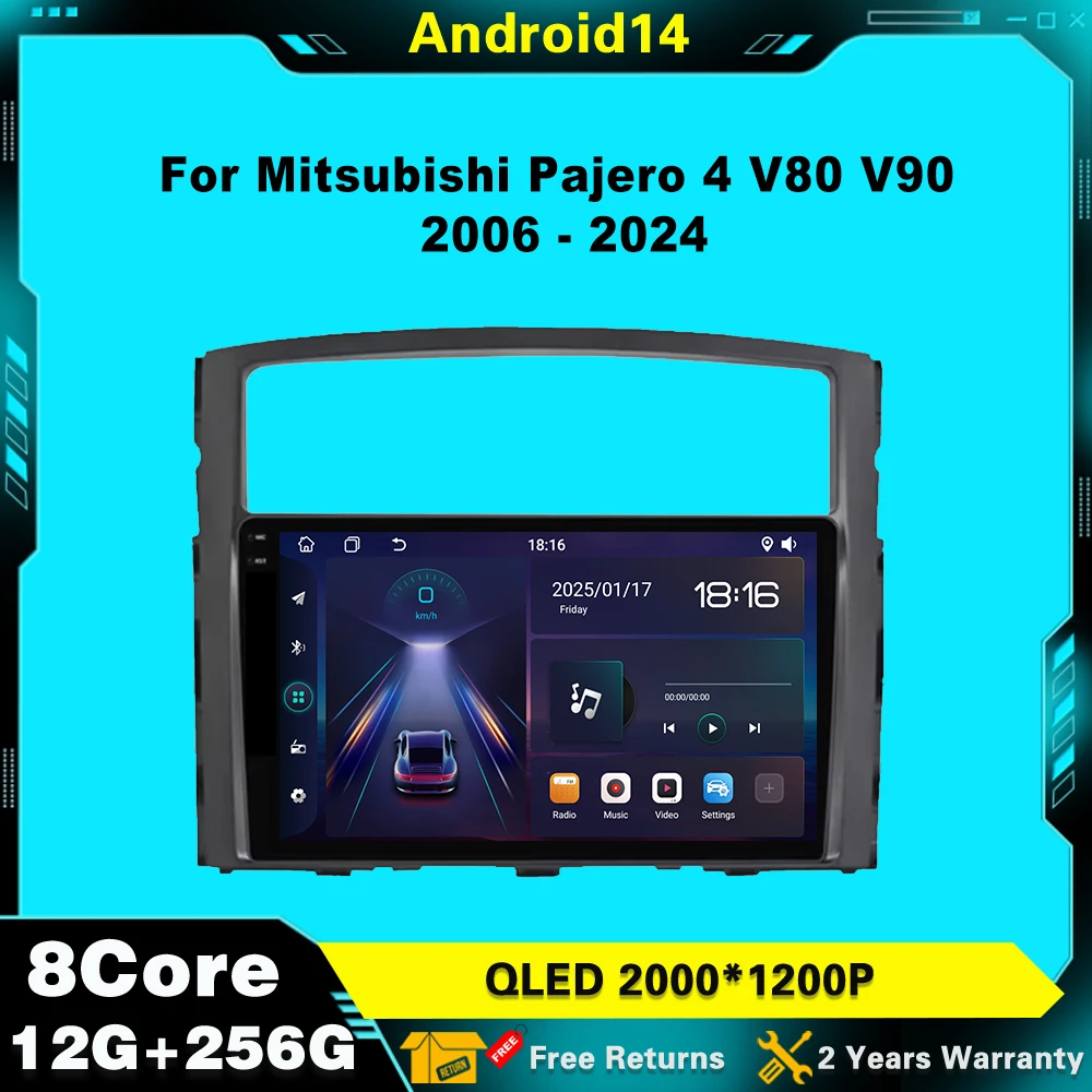 

For Mitsubishi Pajero 4 V80 V90 2006 - 2024 Android 14Car Radio Multimedia Player Stereo Navigation GPS 4G WIFI Carplay Auto BT
