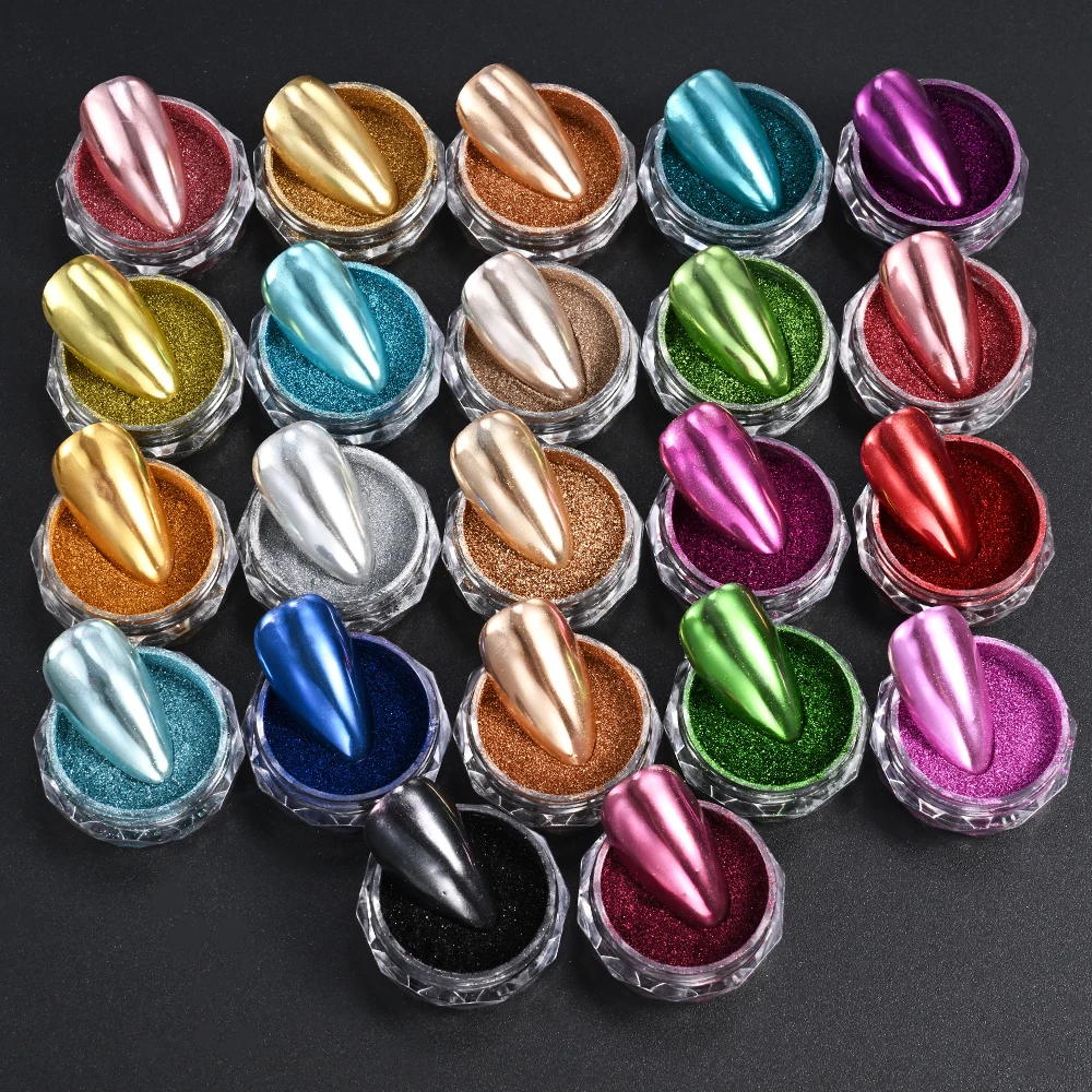 22 pezzi/set specchio metallico polvere cromata glitter per unghie specchio colorato set di pigmenti per polvere cromata accessori per la decorazione del manicure fai da te