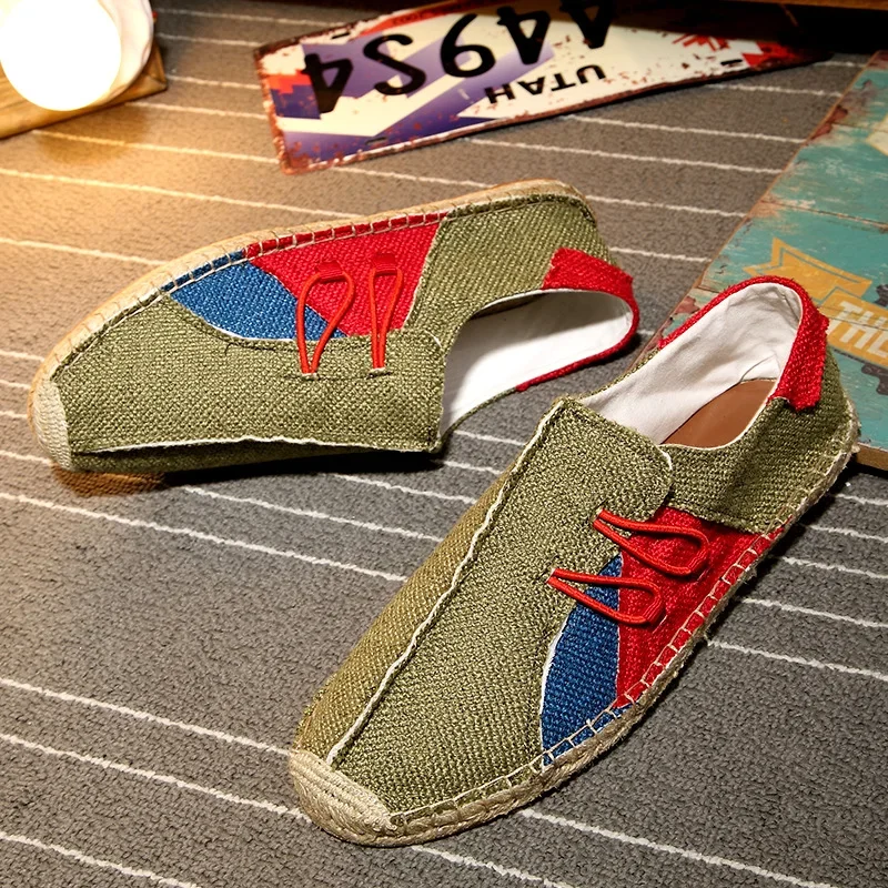 Hemp Wrap Mens Shoes Casual Male Espadrilles Men Breathable Canvas Shoes Men Chinese Fashion Sewing Slip On Loafers