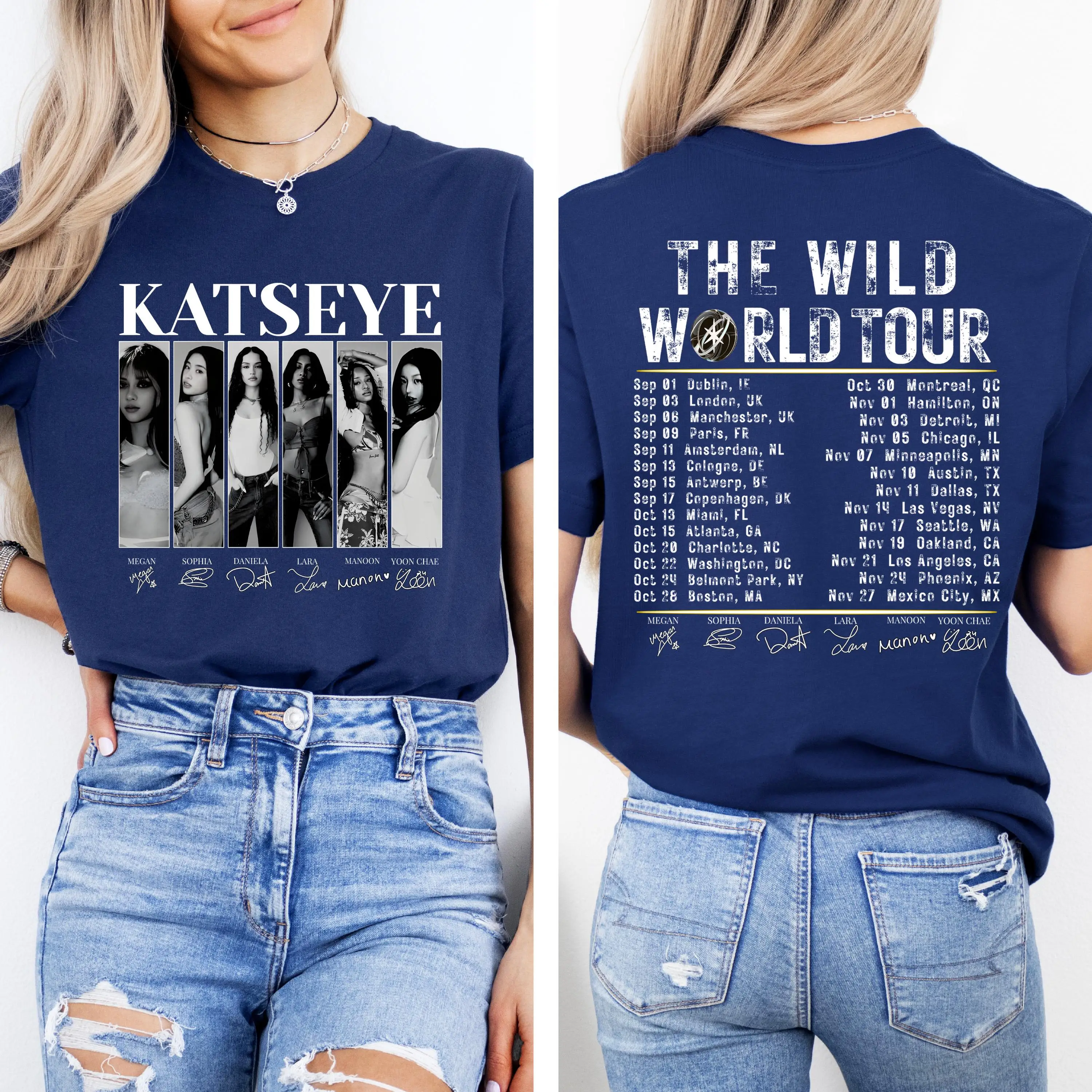 Katseye The Wild World Tour T-Shirt, Global Girl Group Tour T-Shirt, Kpop-Style T-Shirt, Katseye Fan-Geschenk, Katseye Kpop T-Shirt – Detail 4
