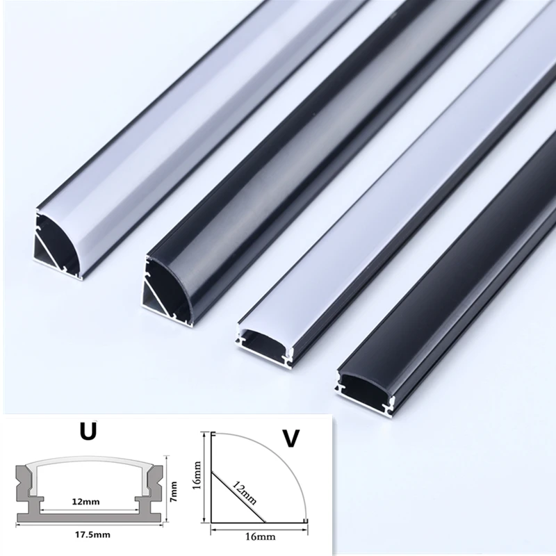 1-30PCS/Lot 0.5m Black V/U LED Aluminum Profile For 5050 5630 Channel Holder Milky Cover Cabinet Closet Linear Bar Strip Lights