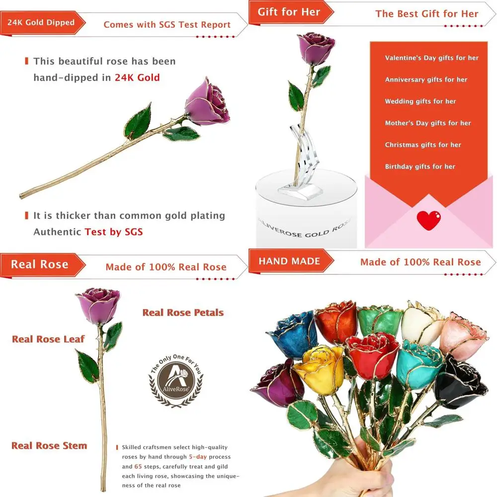 

Real 24K Gold-Plated Rose - Unique Purple Handcrafted for Special Occasions: Anniversaries, Valentine's, Mother's Day