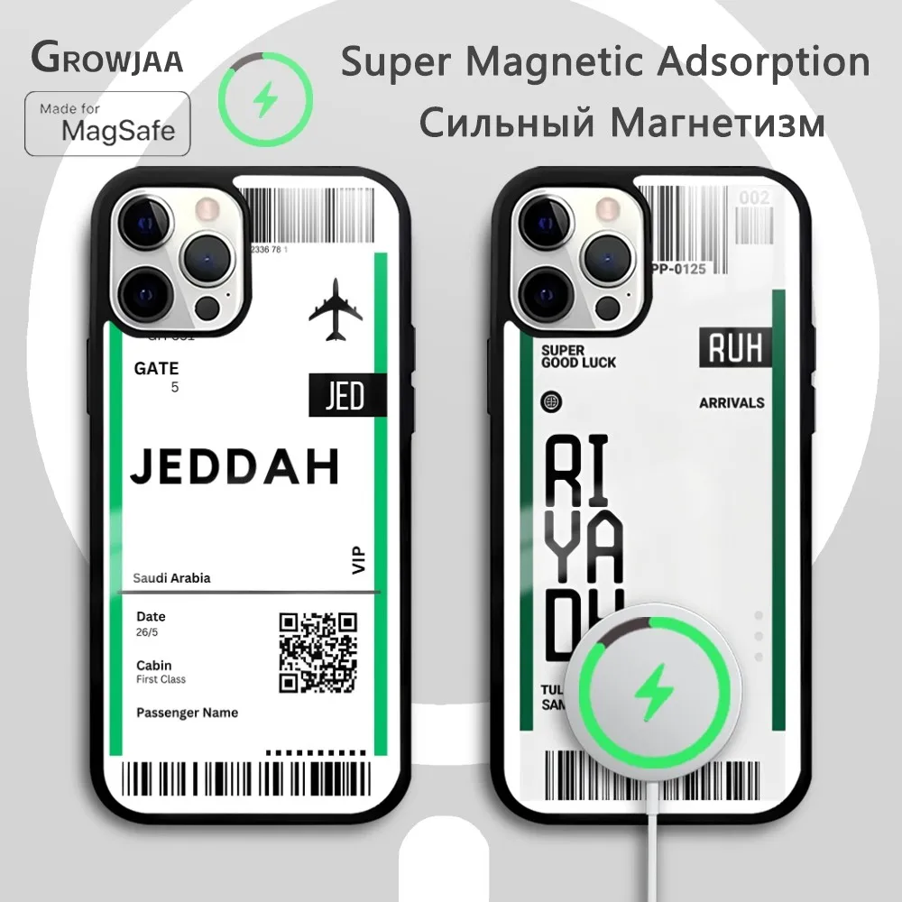 

Board Ticket Saudi Arabia Phone Case For IPhone 16 15 14 13 12 11 Pro Max Plus Mini New Magsafe Mirror Wireless Magnetic Cover