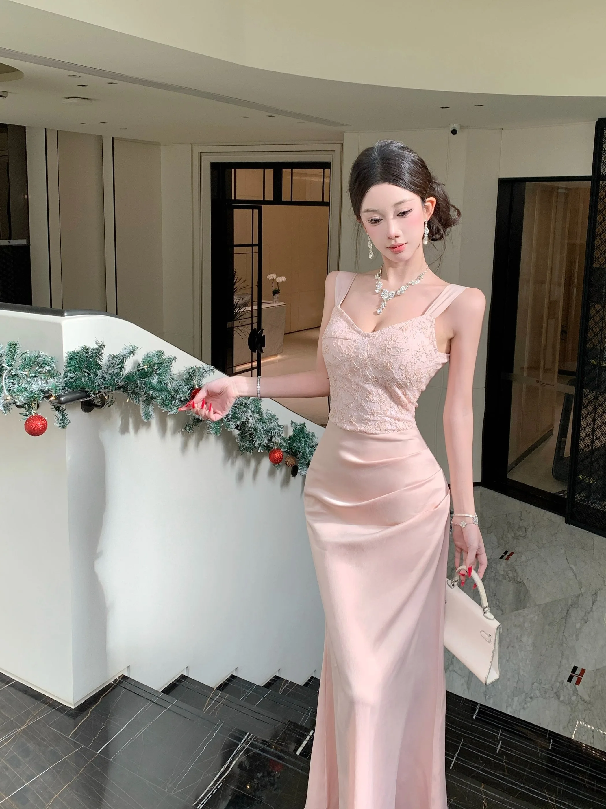 

Ele Svel Strap Dr Women's Slimming Evening Gown Luxury Long Tail Fi Tailed Skirt Sle High Waist Zipper Ba