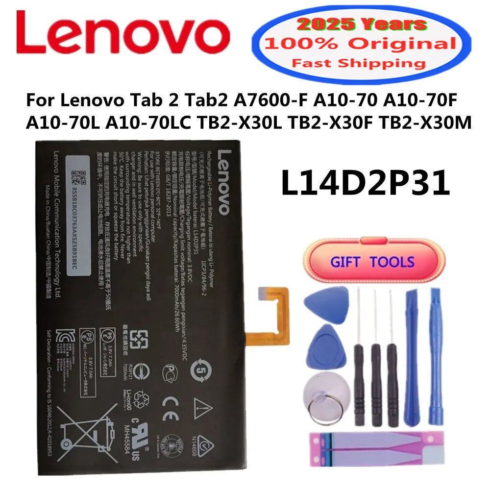 Original Battery L14D2P31 7000mAh For Lenovo Tab 2 Tab2 A7600 A10-70 A10-70F A10-70L A10-70LC TB2-X30L TB2-X30F TB2-X30M Battery