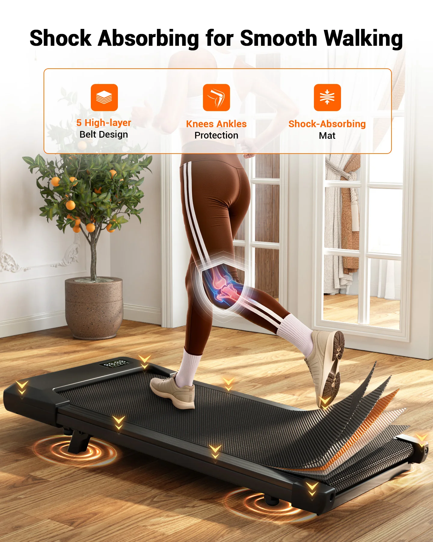 Faltbares Laufband mit 6% Steigung für unter den Schreibtisch, 2,5 PS, leises Gehpad, tragbar, Fernbedienung, LED-Display, 300 LBS Tragkraft, Trainings-Gehpad – Detail 2