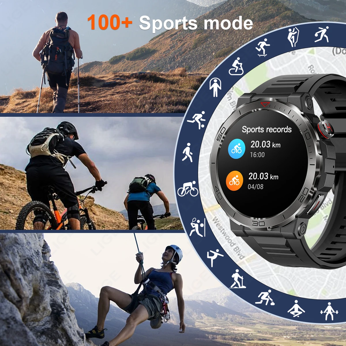 LIGE-Montre intelligente étanche IP68 pour homme, boussole, militaire, appel Bluetooth, surveillance de la santé, montre intelligente de sport en plein air, nouveau, 2024