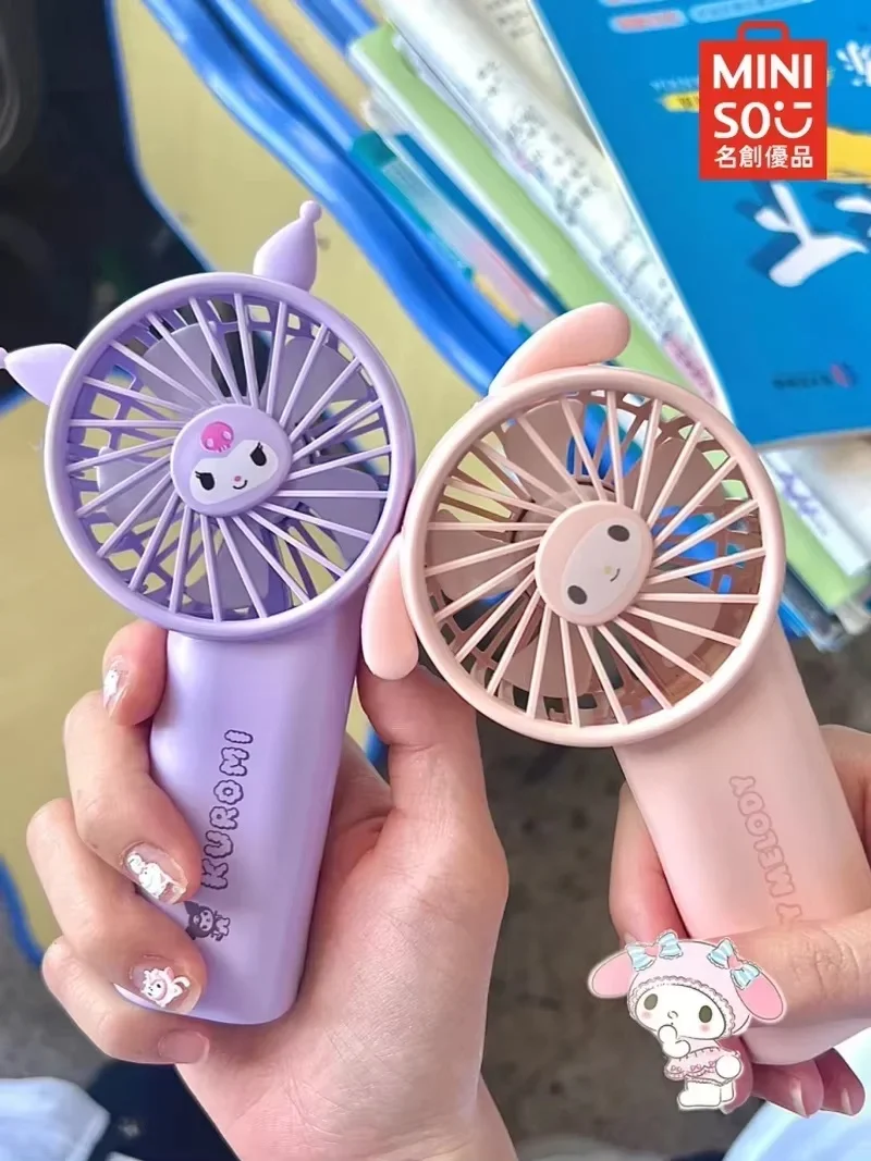 Miniso Sanrio Handheld Mini Fan Cinnamon Melody Kuromi Home Charging Small Fan Super Powerful Portable Charging Super Long Life