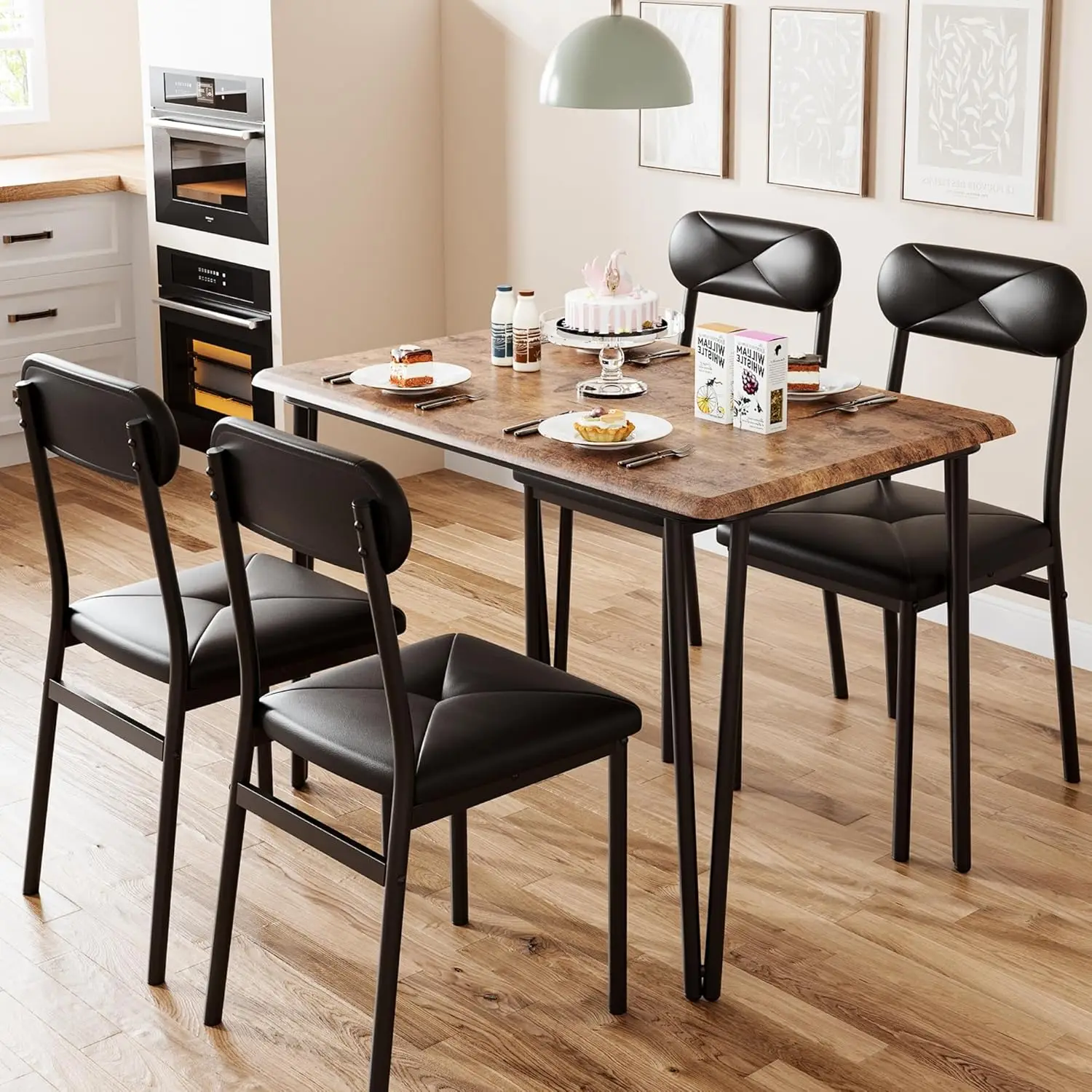 Set for 4, Kitchen and Chairs for 4, Modern Dining Room Set, Dinner Table Set for 4, Rectangular 4 Seater Dine