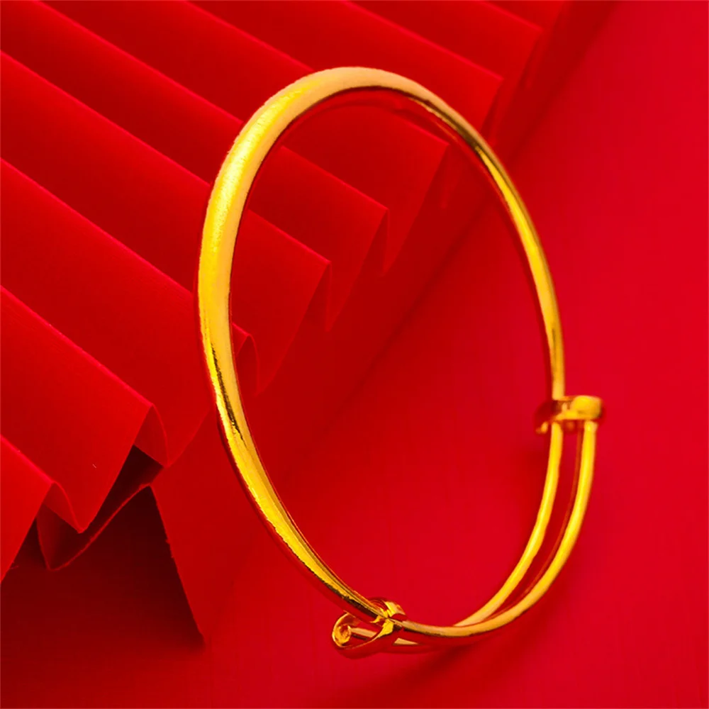 Women 14K Gold‑Plated Stainless Steel Matte Brushed Slide Adjustable Bangle Free Custom Engraving Simple Plain Circle Bracelet