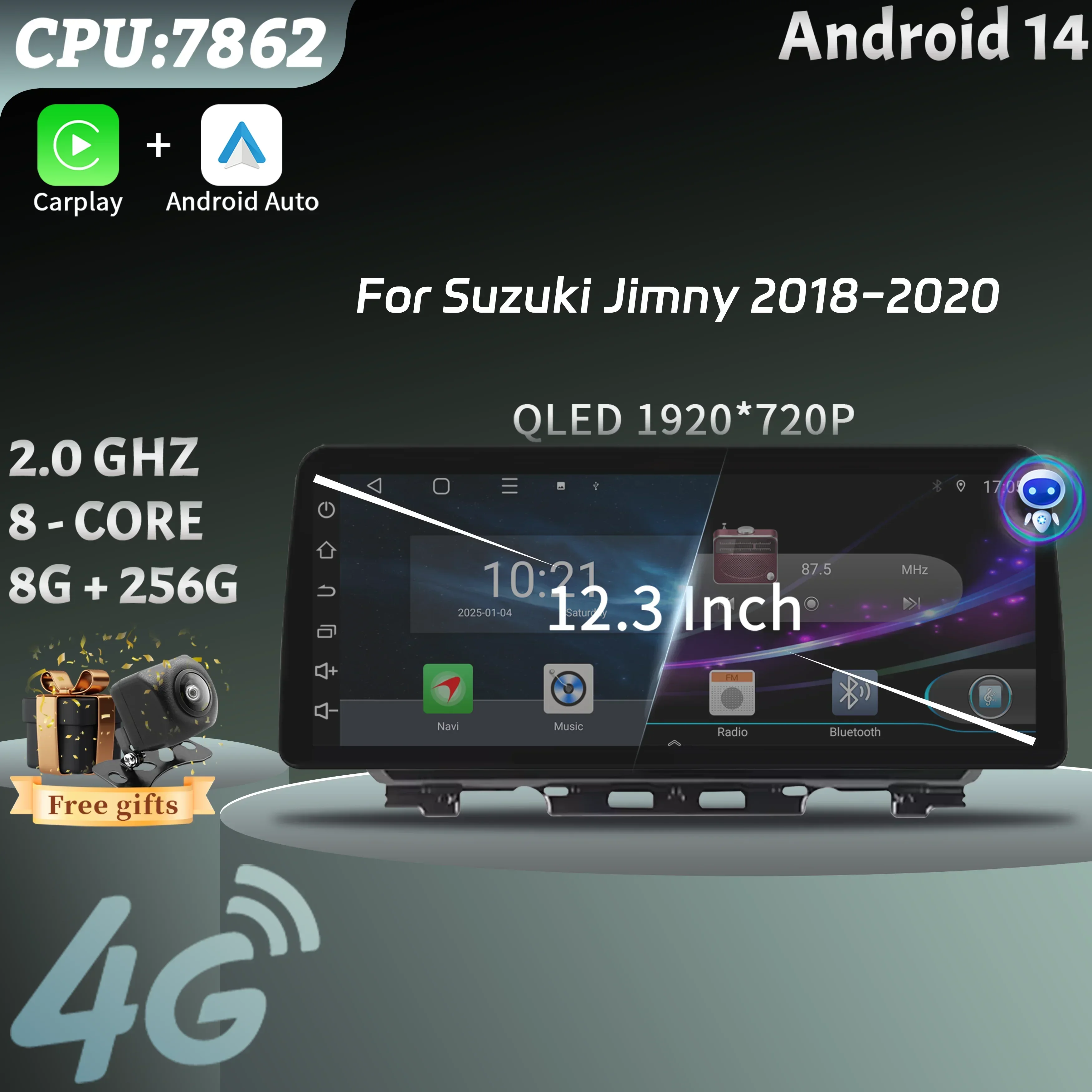 

For Suzuki Jimny 2018-2020 Car Radio panel Multimedia 4G GPS BT Android 15 Navigation Car Stereos 12.3″ Screen Stereo