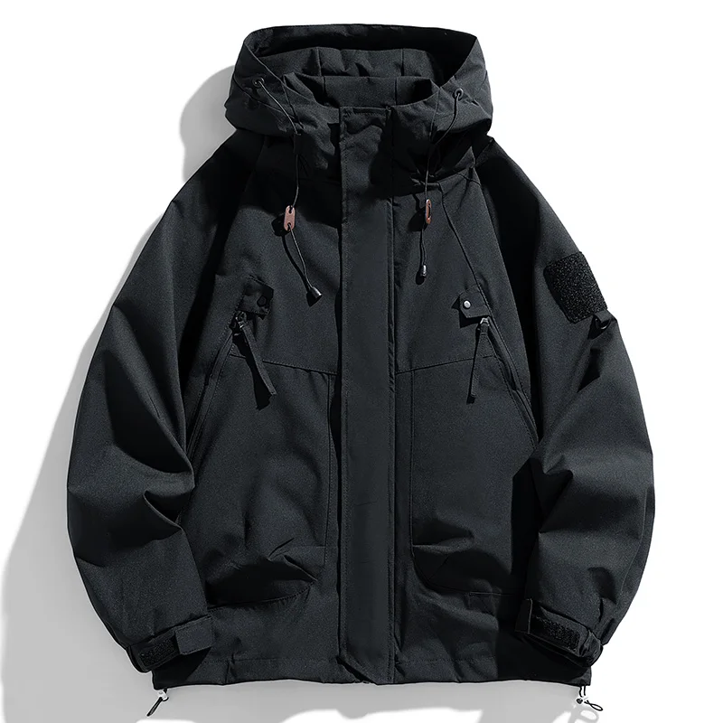 

Outdoor Men's Jacket Hooded Zipper Windbreakers Cargo Coat Windproof Bomber Camping Loose Thin Softshell Hooded Hiking Jacket