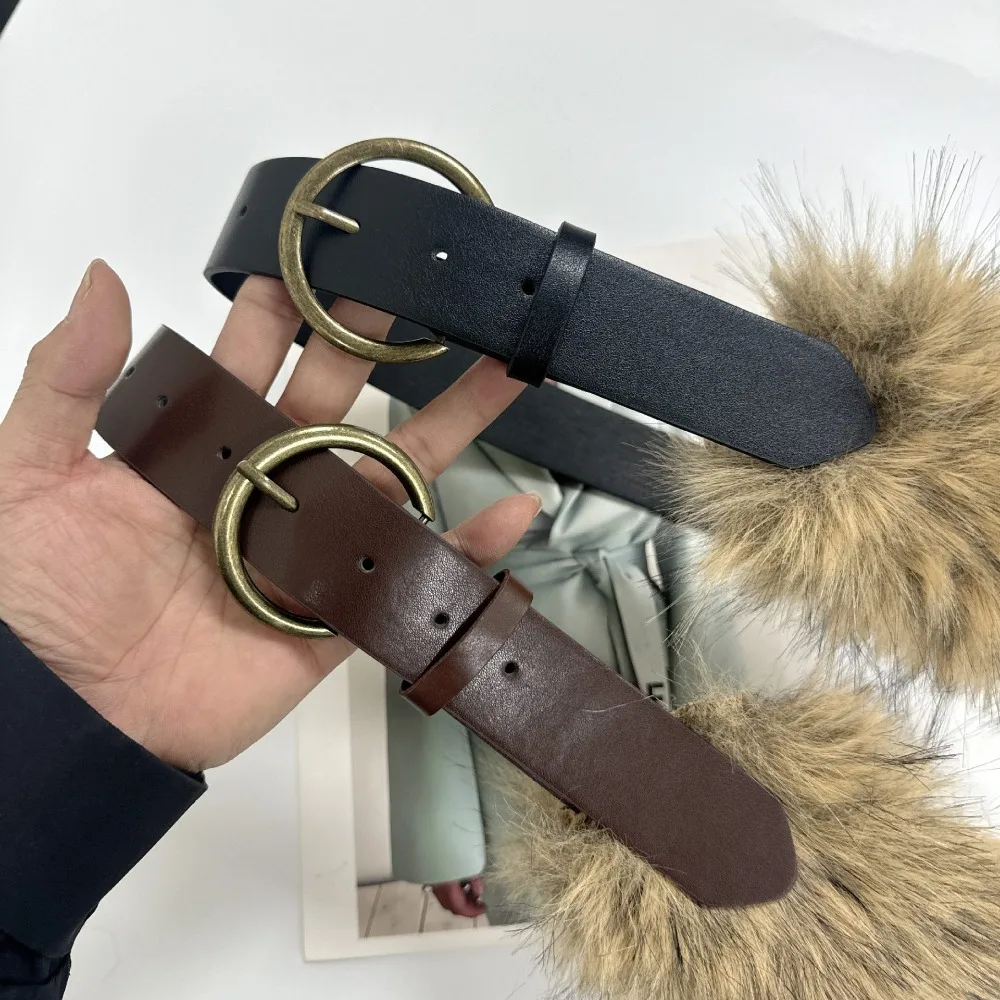 

Винтажный модный дизайн, ремни из искусственного меха, универсальный пушистый ремень в стиле панк, Y2K, поясные ремни, женская мода