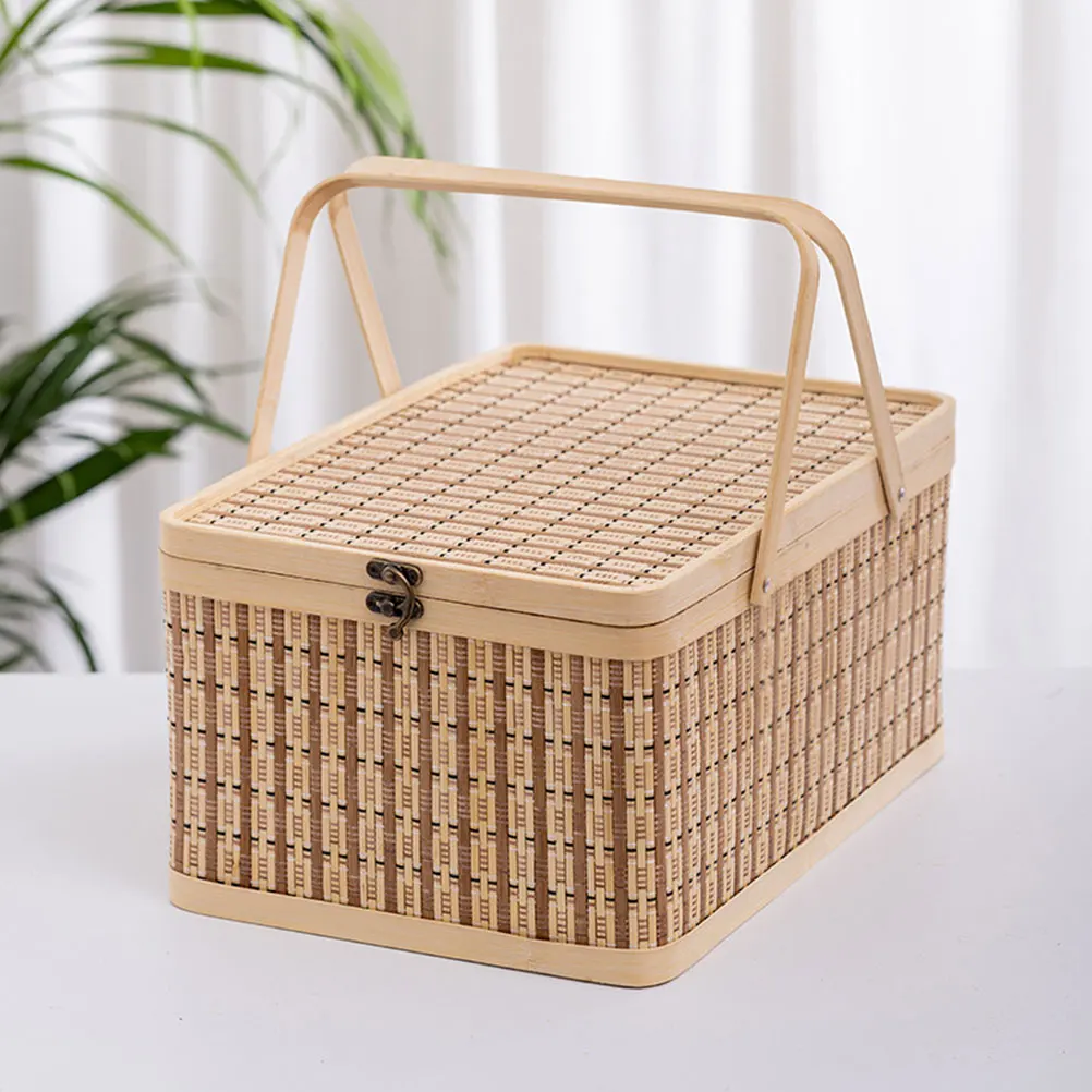 

Woven Bamboo Basket for Storage Garden Vegetables Decorative Retro Style Large Capacity Picnic Home Lidded Egg Holder