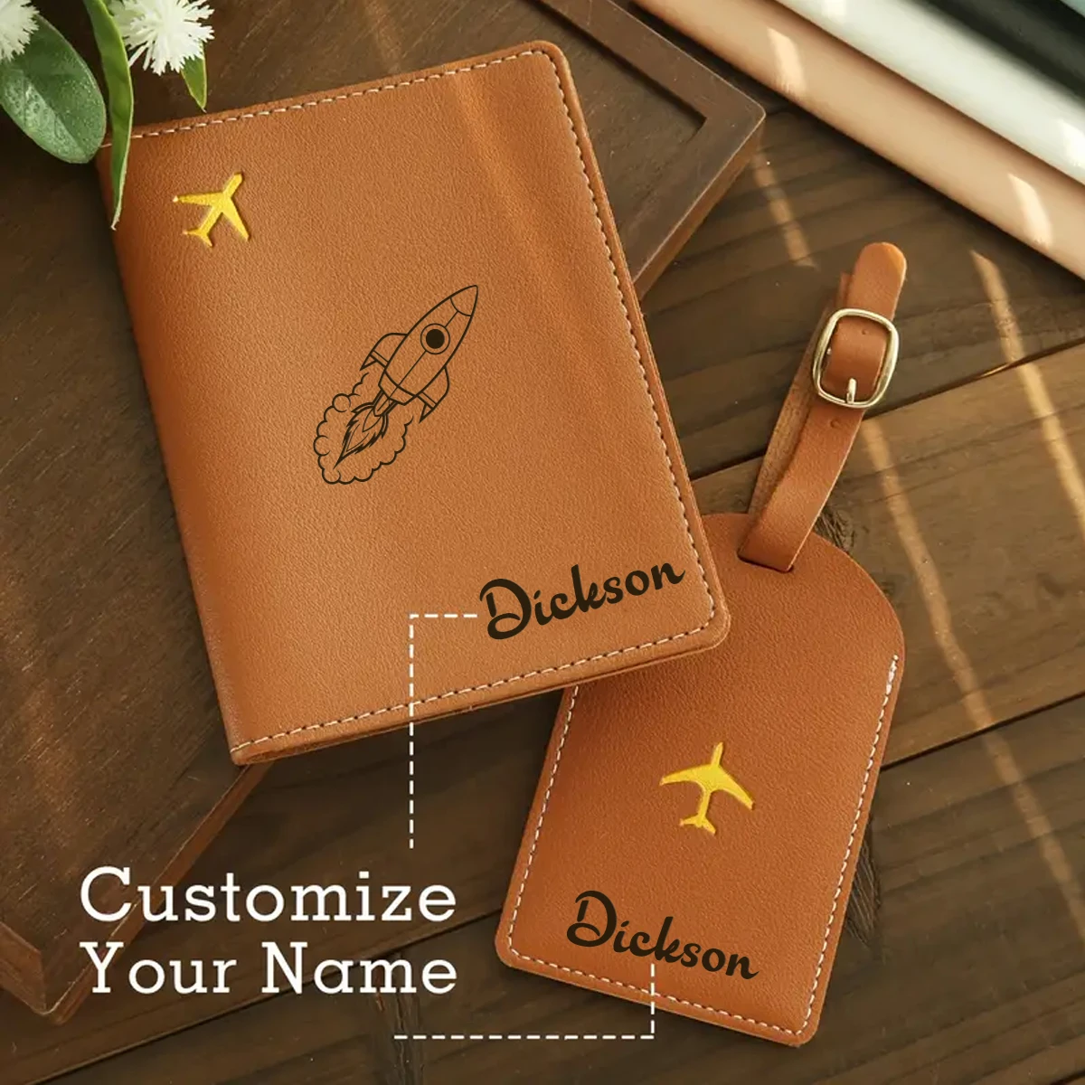 

1pc Custom Name Passport Holder and Luggage Tag Set Back to School Gift Leather Luggage Tag Secure