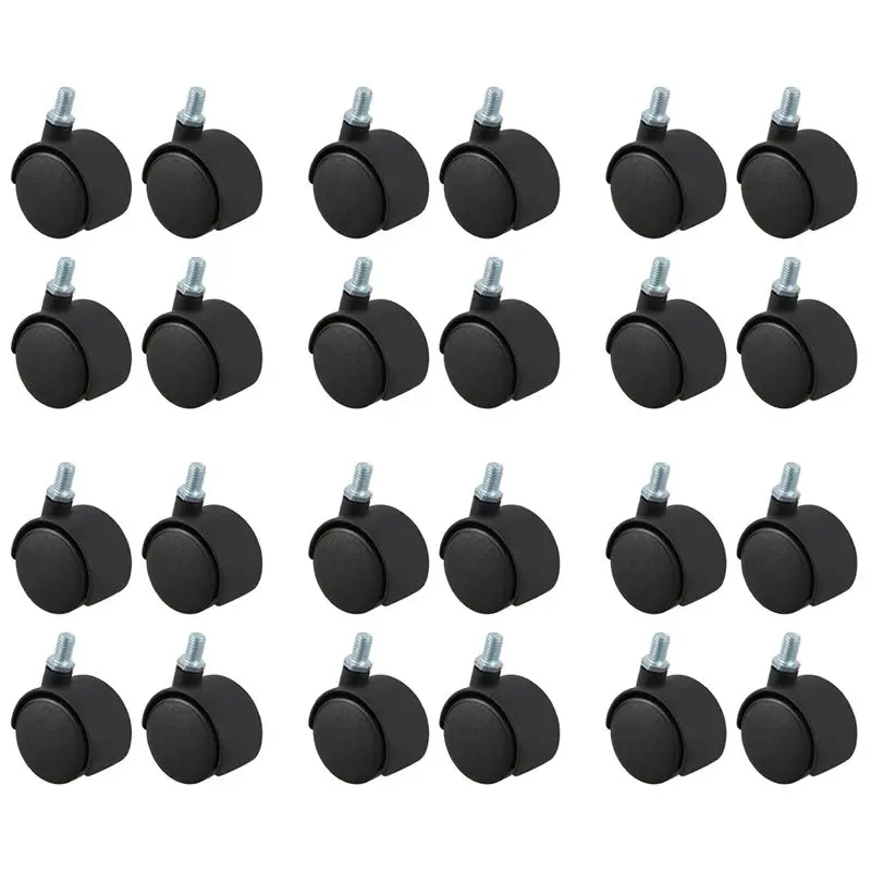 A01F-Plastic Swivel Caster 8Mm Screw Stem 1.5-Inch Dia Wheel 24 Pcs Black