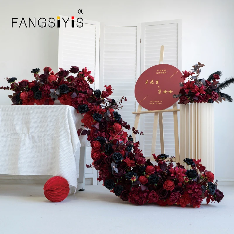 

Luxuy Red Wedding Backdrop Decor Rose Floor Flower Runner Event Table Centerpieces Floral Row Arrangement Party Props decor