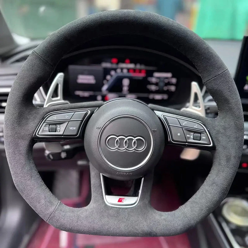for Audi A1 8X A2 A3 Q3 Q5 Q2 A4 A5 A6 Avant DIY Hand Sewn Needle Thread Car Steering Wheel Cover Interior Car Accessories Suede