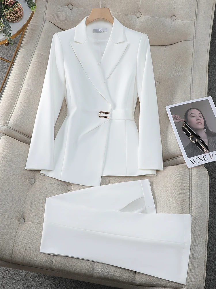 White Tailored Suit Set for Women Spring Autumn Fashionable Hostess Professional Slim Fit Small Western Style Ensemble