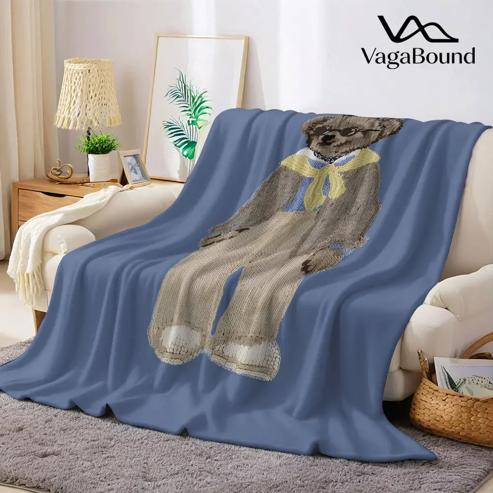 Preppy Bear Printed Blanket Suitable for Sofas Beds Offices Travel Camping Chairs Warm Plush Blanket