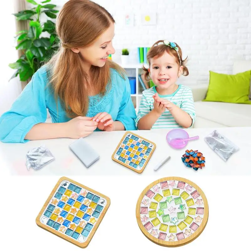 Mosaic Coasters DIY Kit Tableware Drink Mat Coffee Mug Pads Wooden Mosaic Crafts Kits Handmade Drink Holder Table Decoration