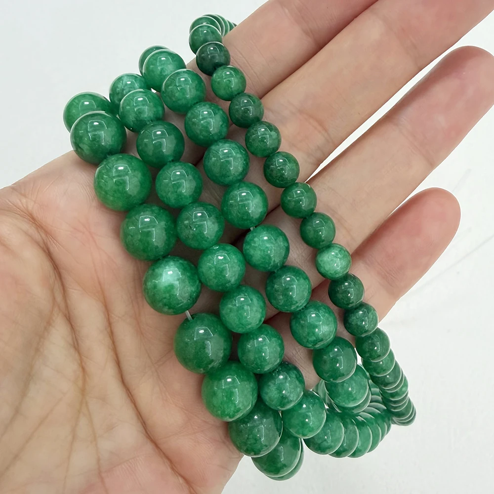 Natural Stone Gan Qing Gradient Green Jade Loose Beads 6 8 10 12MM Pick Size For Jewelry Making