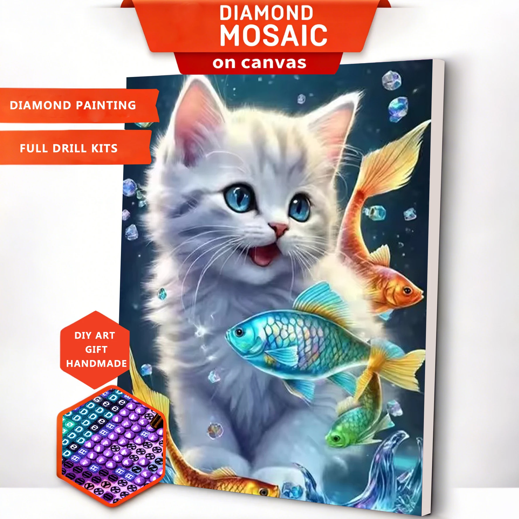 AZQSD Diamantmalerei Katze Tier Erwachsene Mosaik Neuheiten 2026 Goldfisch Komplettsets Strass-Bilder Wanddekoration