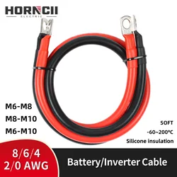 8 6 4 2 0 AWG Stranded Tin-plated Copper Wire With M6-M8-M10 Lug For Inverter Car Solar Soft Battery Cable Silicone wire