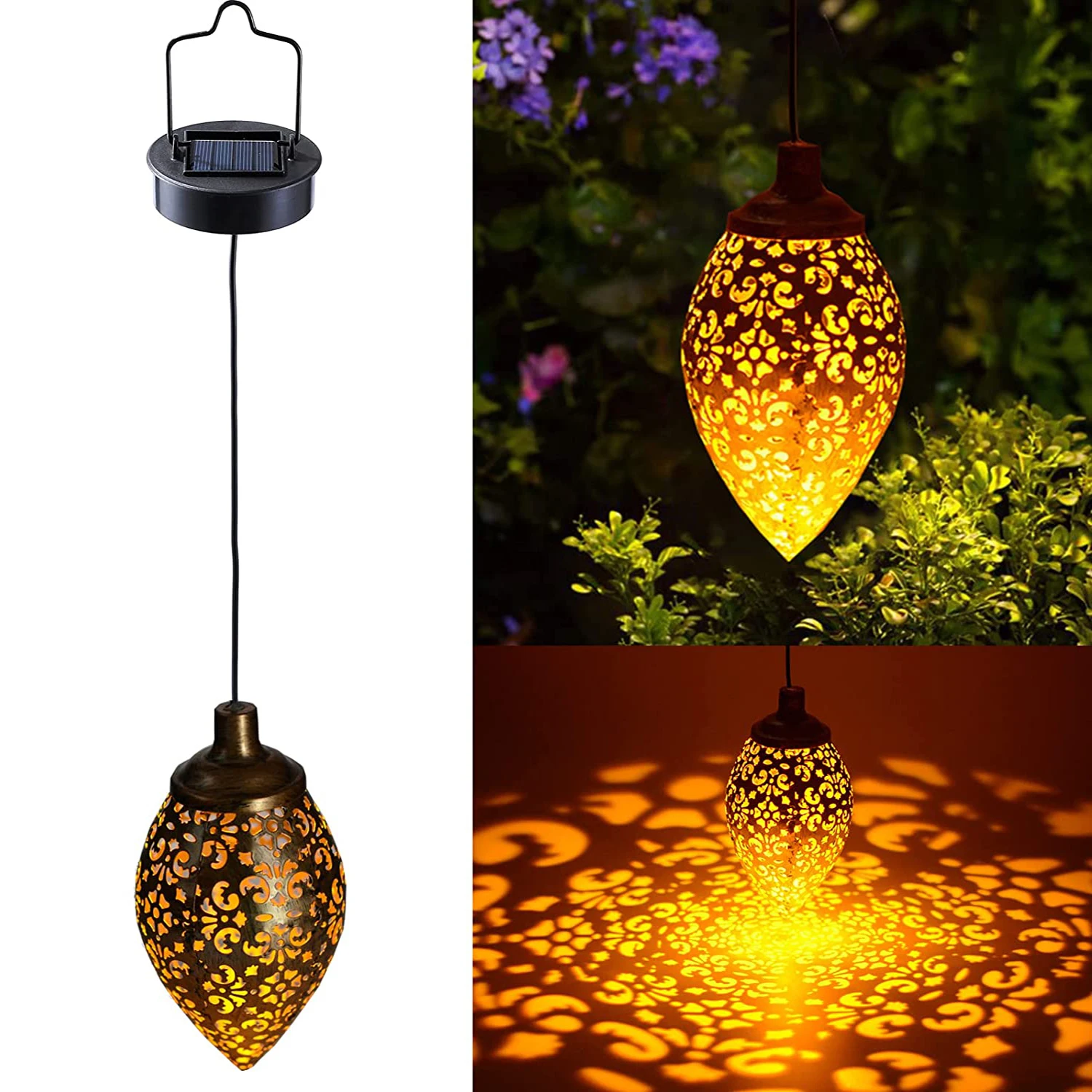 Solar Landscape Light Waterproof Lantern Outdoor Hanging Solar Lanterns for Garden Courtyard Hollow Decorative Projection Lamp