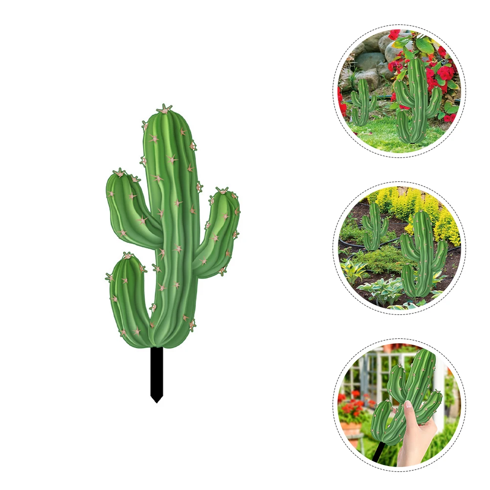 

Plant Garden Stakes Signs Acrylic Outdoor Decor Ornaments Ground Artificial Cactus Sculpture Lawn Fake