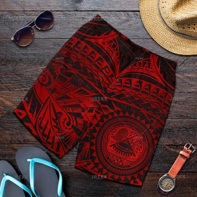 New Harajuku 3D Samoa Emblem Print Beach Shorts Fashion Streetwear Board Shorts Unisex Cool Swimming Shorts Short Pants For Men