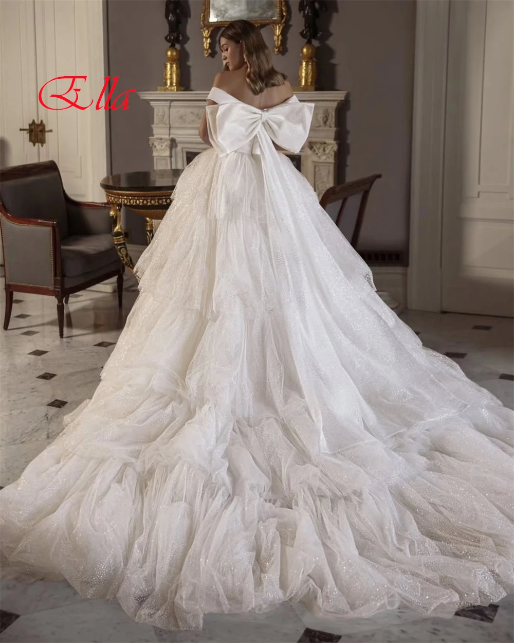 Customized Exquisite White Tulle Evening Dress Classic Strapless Off the Shoulder Sleeveless Zipper Back Bow Homecoming Dress