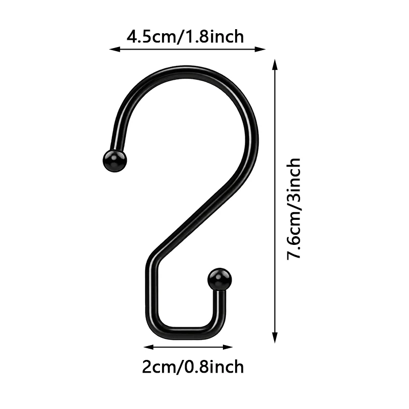 5Pcs Heavy Duty S‑Shaped Hooks, Reversible Black Metal S Hooks for Kitchen Bathroom Garden Indoor Outdoor Use