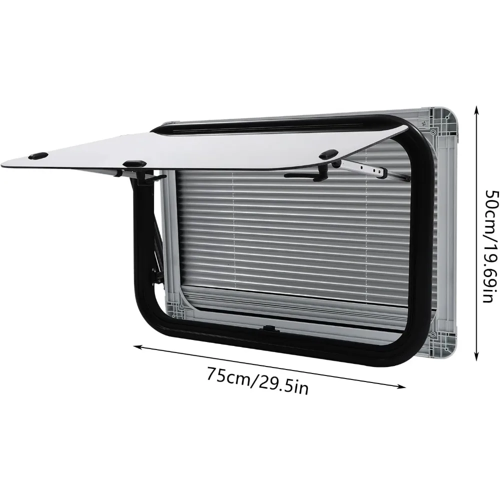 Jendela Keluar RV - Lebar 29,5 x Tinggi 19,69, Model Dorong Keluar dengan Layar, Kaca Tempered Ultra Tebal untuk Penggunaan Darurat di Camper