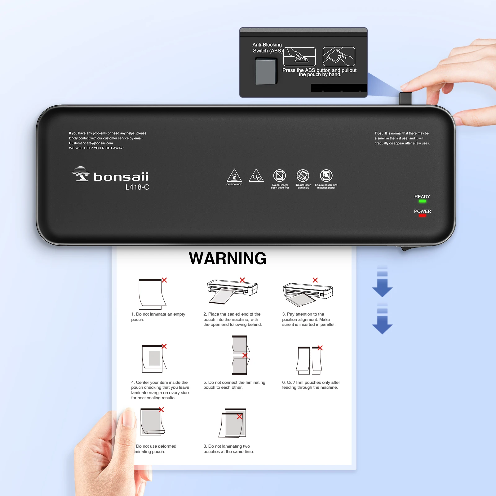 Bonsaii 9-Inch Thermal Laminator with Never Jam Tech for Docs, Posters, Photos - Simple & Convenient for Home, Office, School