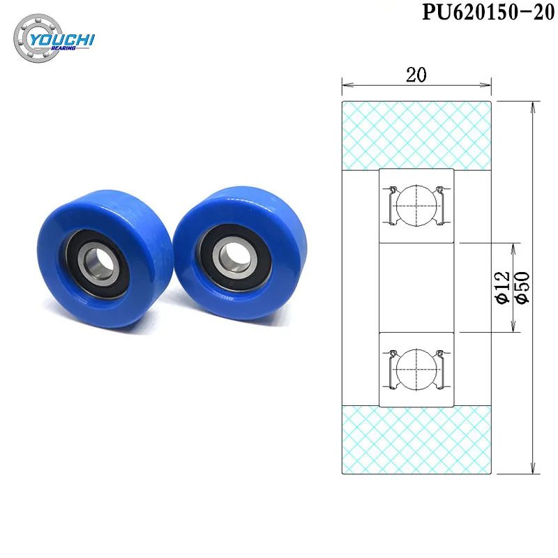 

2pcs 12x50x20 PU Coated Roller PU620150-20 50mm Diameter Polyurethane Formed Bearing 12*50*20 Glue Covered Pulley Wheel