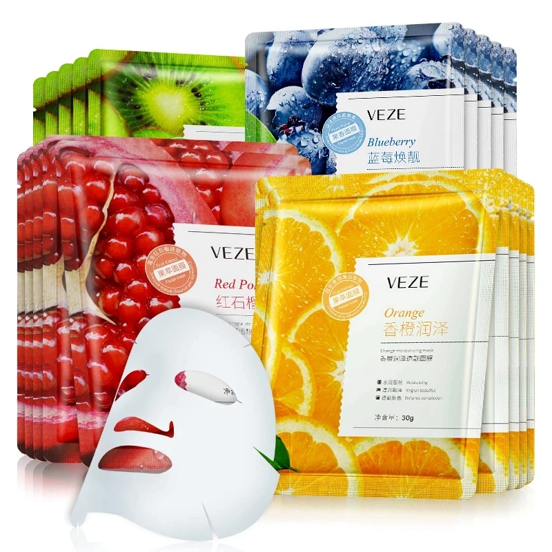 20Pcs Face Mask Sets Fresh Fruit Face Care Sheet Masks Hydrating Anti-aging Oil Control Acne Treatment Facial Mask Skin Care Set