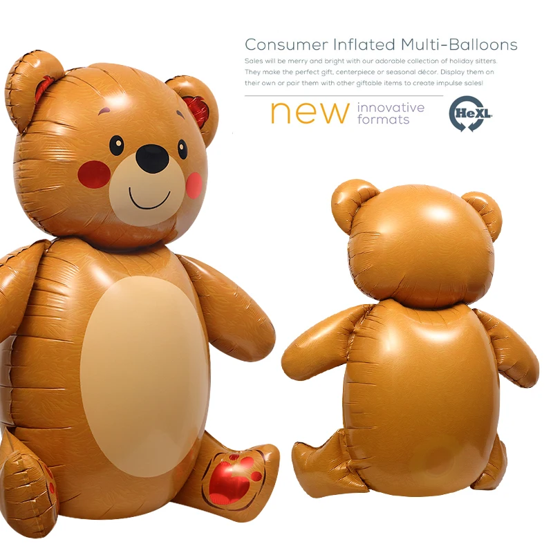 (1 szt.) Dekoracja urodzinowa dla kobiet Rekwizyty fotograficzne Tło Zabawka Balon Gigantyczny 4D Stereo Siedzący i stojący Uroczy niedźwiedź Kształt Kreskówka Folia aluminiowa Ponadwymiarowy balon