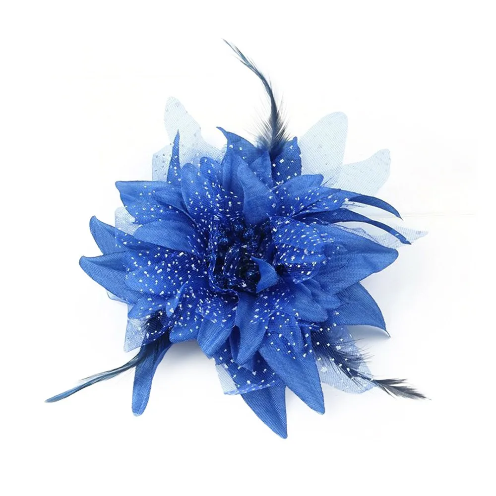 Fashion Brooch Feathers Hair Clip Flower Feather Bridal Hairpin Headdress Corsage Beads Wrist Flower for Dance Performance
