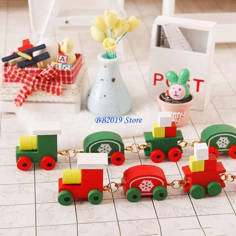 

Q0KB 1:12 Scale Miniature Train Carriage With Snowflake Print Train Set Doll House Furniture For Creative Playtimes