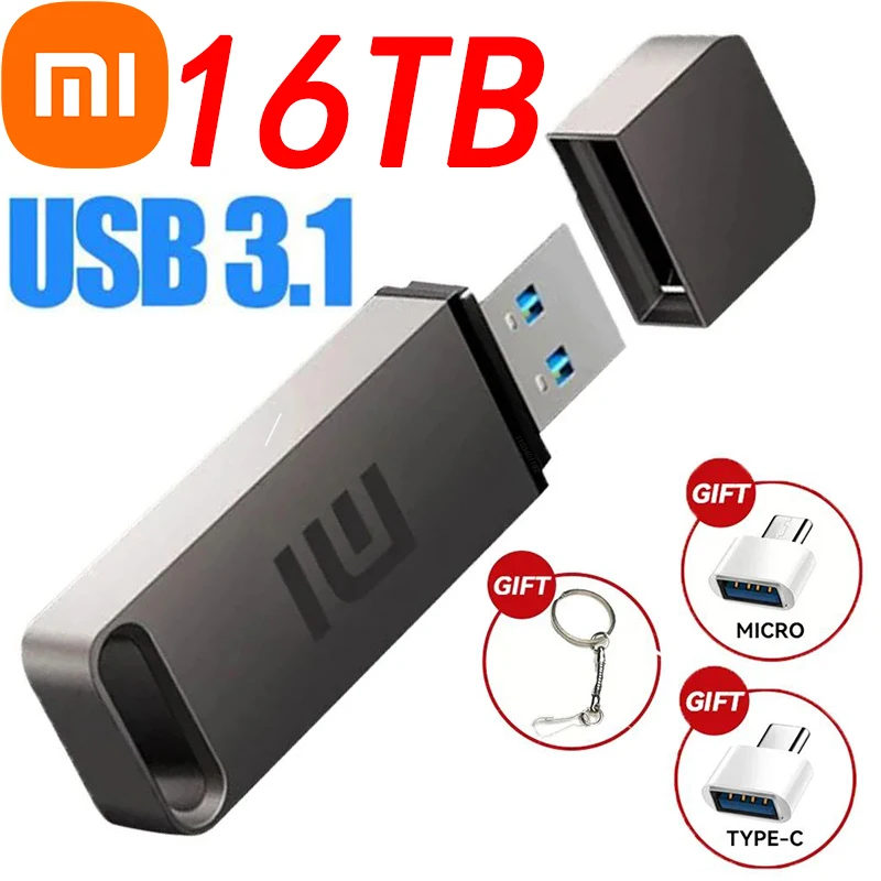 XIAOMI 16TB USB 3.1 Flash Drive High-Speed Pen Drive 8TB 2TB Metal Waterproof Type-C USB Memory for Computer Storage Devices