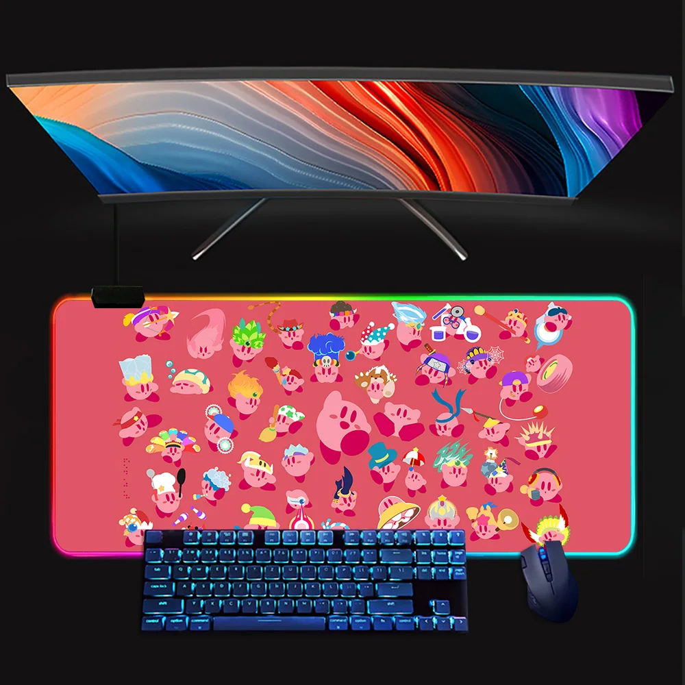 Cartoon Stars K-Kirby Wave RGB Pc Gamer Keyboard Mouse Pad Mousepad LED Glowing Mouse Mats Rubber Gaming Computer Mausepad