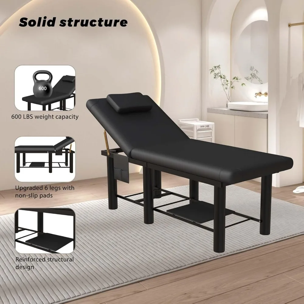 6개의 다리가 있는 고정식 마사지 테이블, 30 °   조절 가능한 등받이, 스파 및 물리치료용 고강도