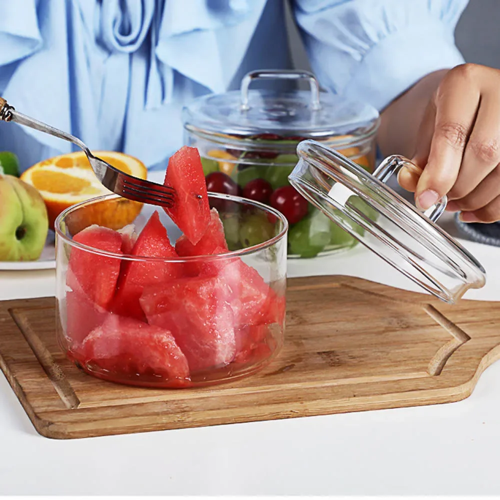 1Pcs Heat Resistant Glass Bowl Stackabe Round Fruit Salad Bowls Clear Kitchen Food Storage Container Salad Bowl