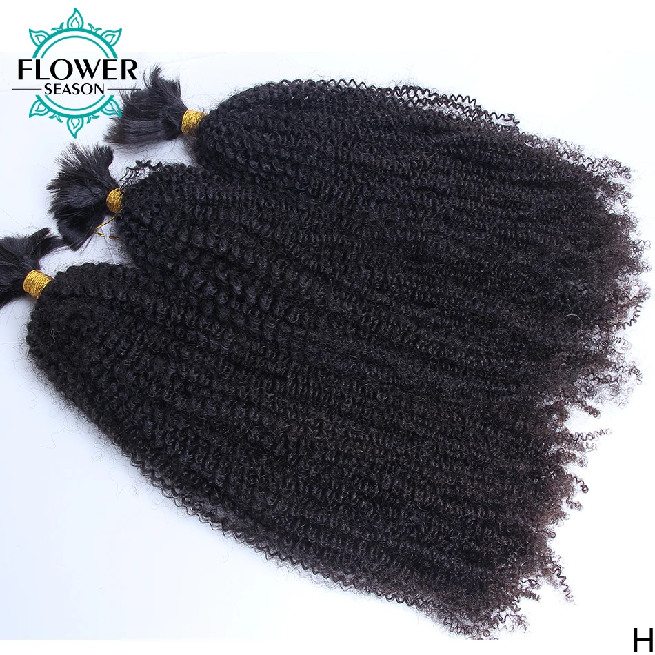 Afro Kinky Curly Human Hair Bulk For Braiding No Weft Remy Mongolian Bulk Braiding Hair Extensions 100Strands /Bundles Natural